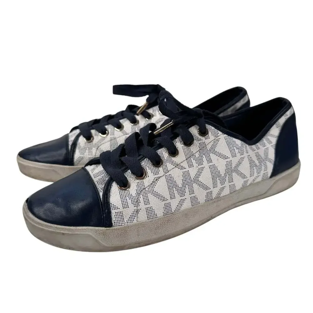 KORS Michael Kors Navy White Signature Sneakers Womens 10 Monogram Casual